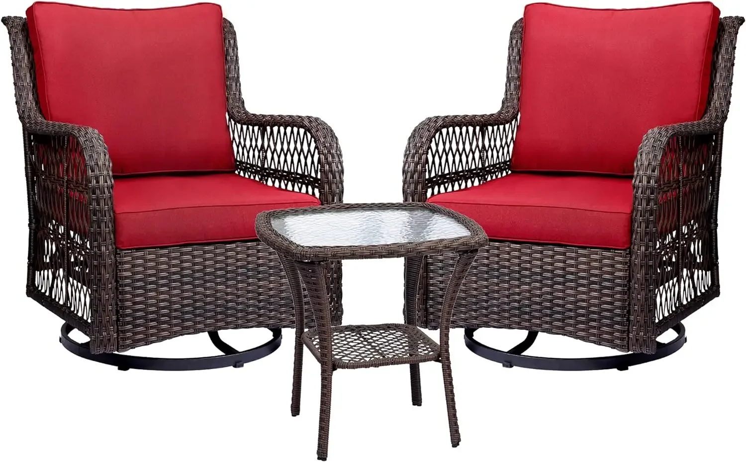 

3 Pieces Outdoor Wicker Swivel Rocker Patio Set, 360 Degree Swivel Rocking Chairs Elegant Wicker Patio Bistro Set with Cushions