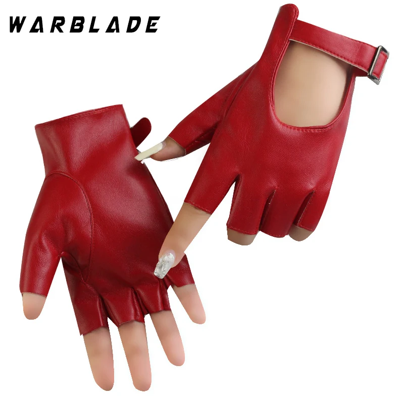 Women Halloween PU Leather Waterproof  Fingerless Gloves Female Half Finger Driving Cycling New Fashion Punk Gloves Dance Gloves