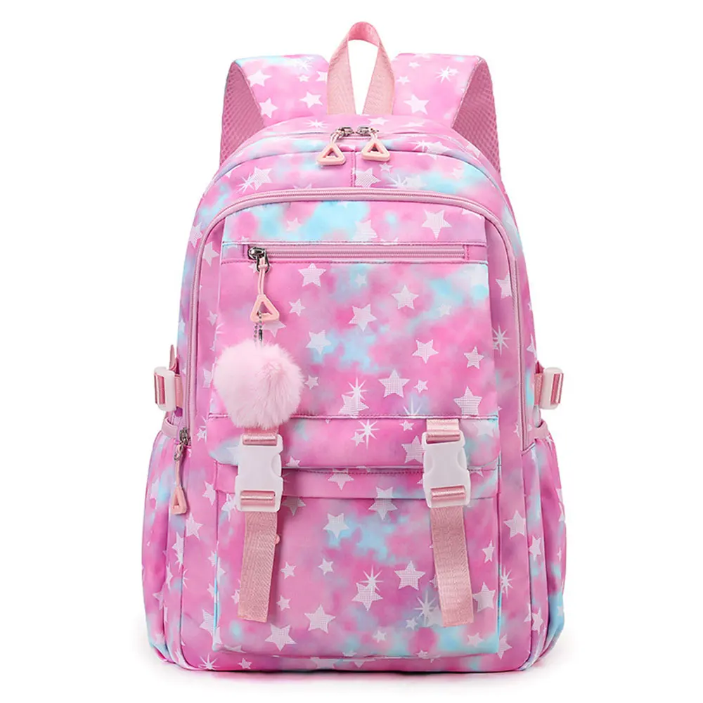 New K-pop School Backpack for Girl Fashion Gradient Color Pentagram Women's Backpacks Multi-pocket Junior And High School Bag