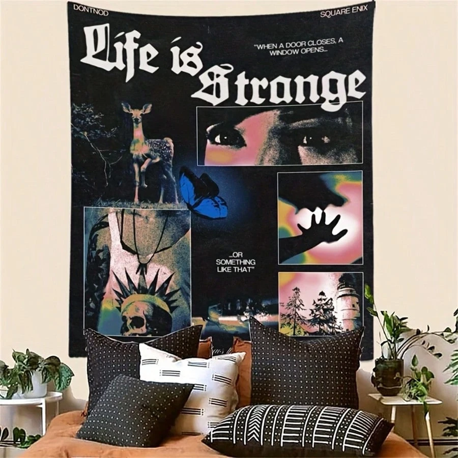 1pc Life is Strange Grunge Print Tapestry Polyester 2D Flat Wall Hanging for Bedroom Living Room Dorm Indie Game Decor Cool Gift