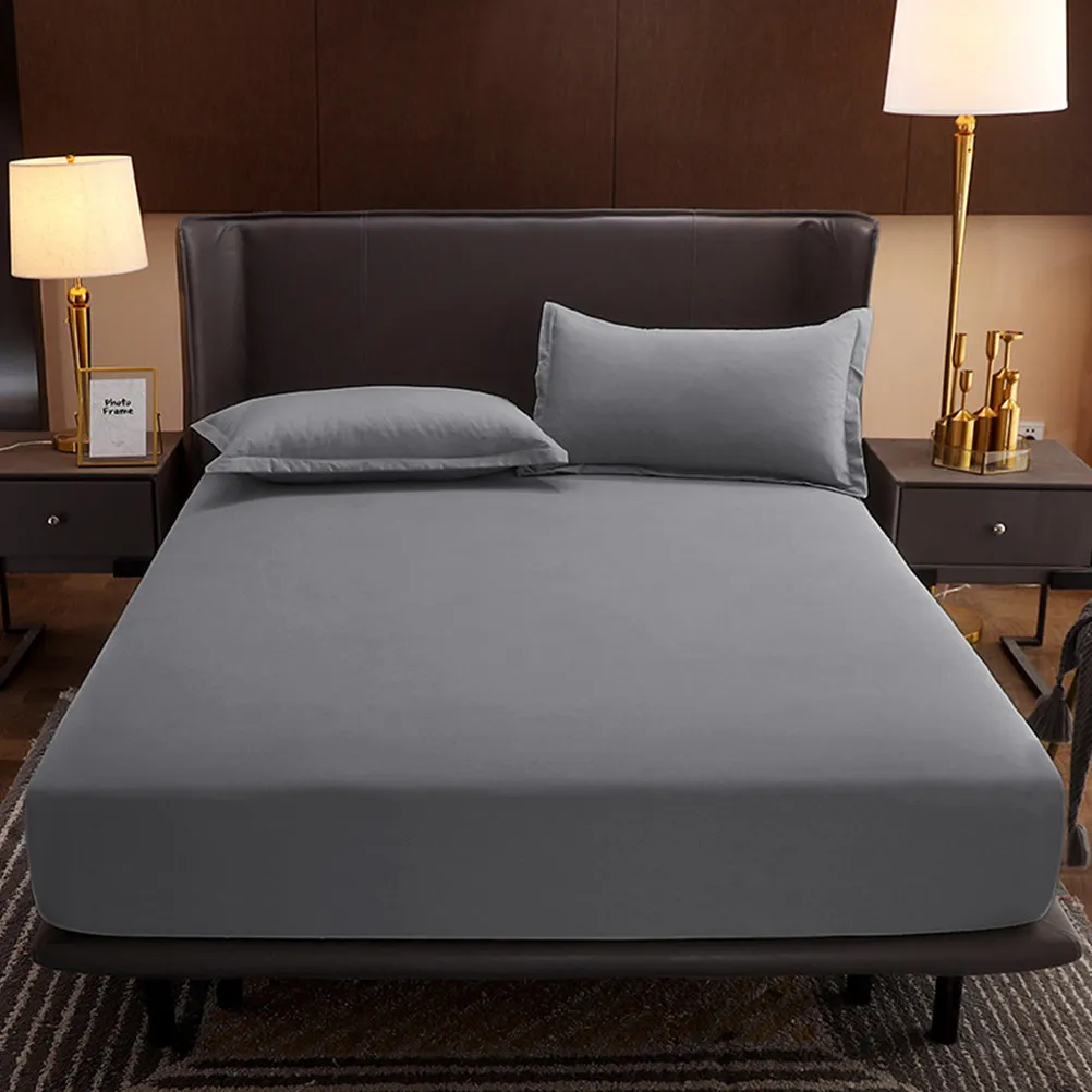 

Grey Cotton Fitted Sheet Bed Mattress Protector Soft Breathable Elastic Fit for Thin Mattress Hotel Home Comfortable Nylon-Free