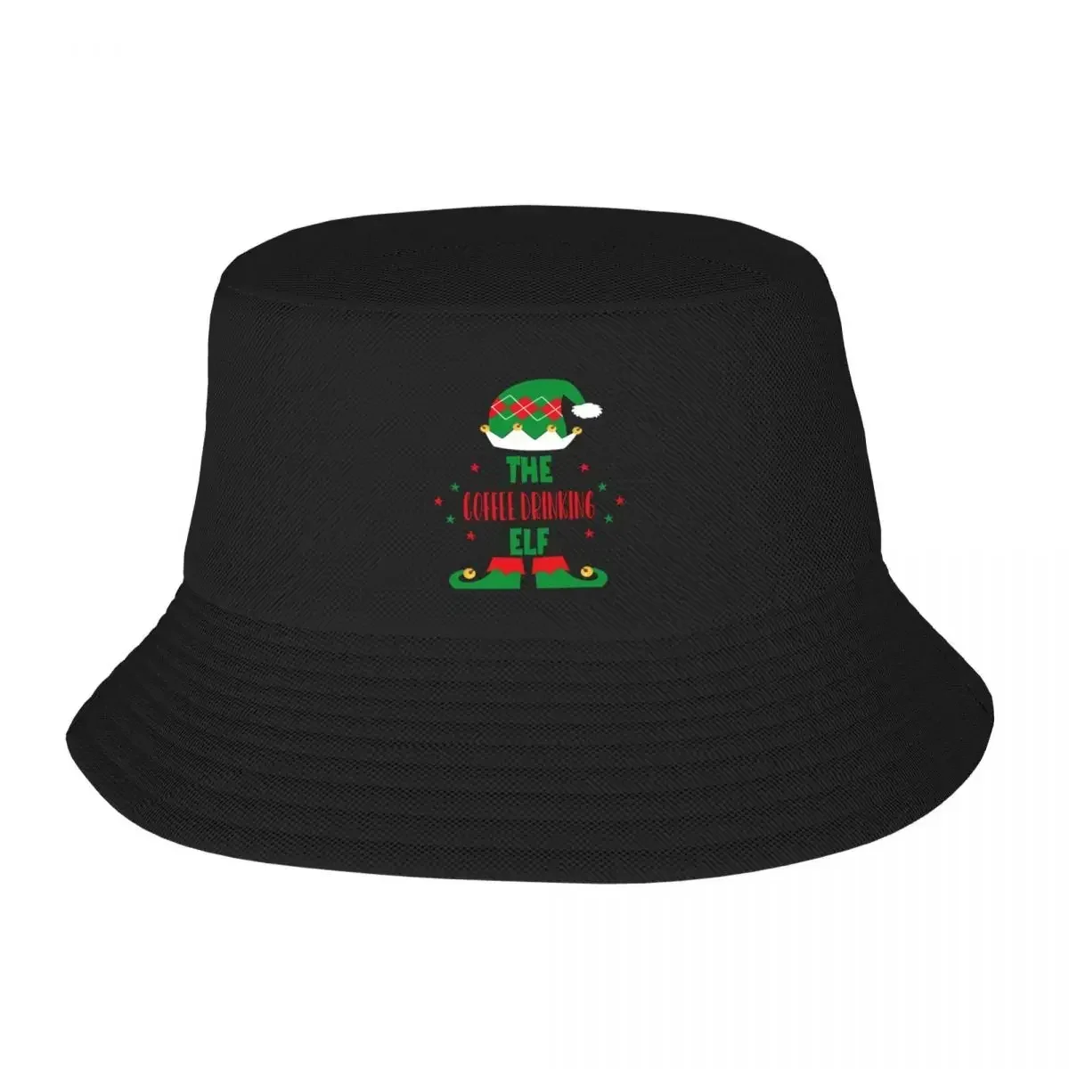 New The Coffee-Drinking Elf: A Cozy Christmas Bucket Hat foam party hats Fishing Caps Christmas Hats Horse Hat Men Cap Women's