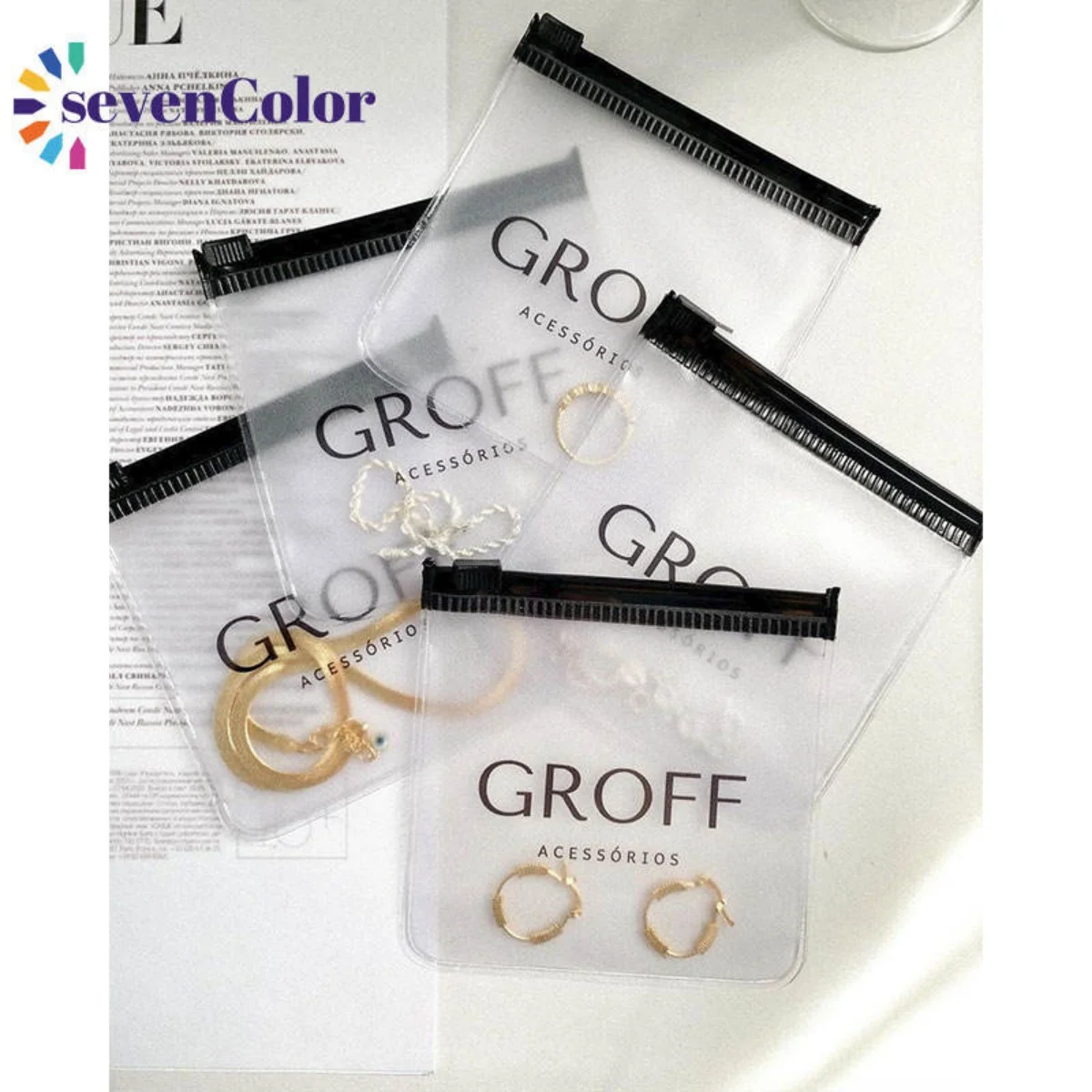 

100pcs Wholesale Custom Logo Clear Frosted Pvc Eva Slider Zipper Pouch Zip Lock Plastic Bag for Earring Necklace Jewelry Packagi