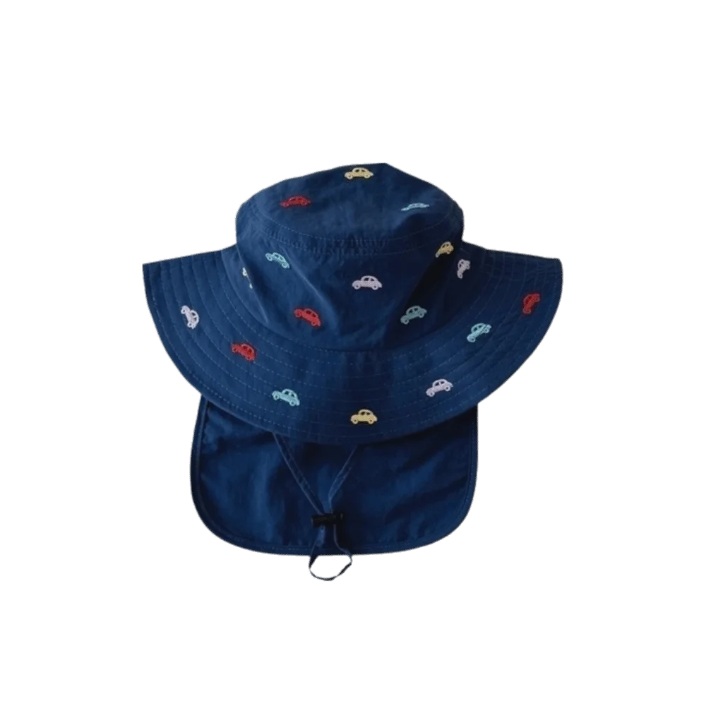 

Fashion Polyester Children Sun Hat Broad Brim Cartoon Print Panama Cap Neck Protection Thin Fisherman Hat For Girls
