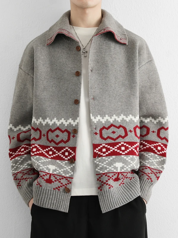 

Мужской вязаный кардиган в стиле ретро, повседневный, свободного кроя, модный свитер-жакет из мягкой акриловой смеси, стандартной длины, с длинными рукавами