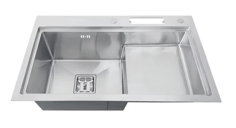 Top Mount Above Counter Electroplate Brushed Polished Stainless Steel Kitchen Sink with Drain Board Tray Plate