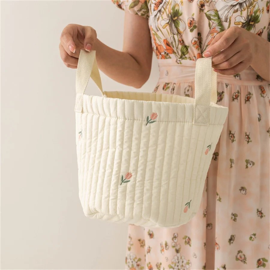 Toy Storage Bag for Diaper Bag Nappy Caddy Baby Items Newborn Crib Organizer Bedding Cotton Embroidery Mommy Bag Storage bucket