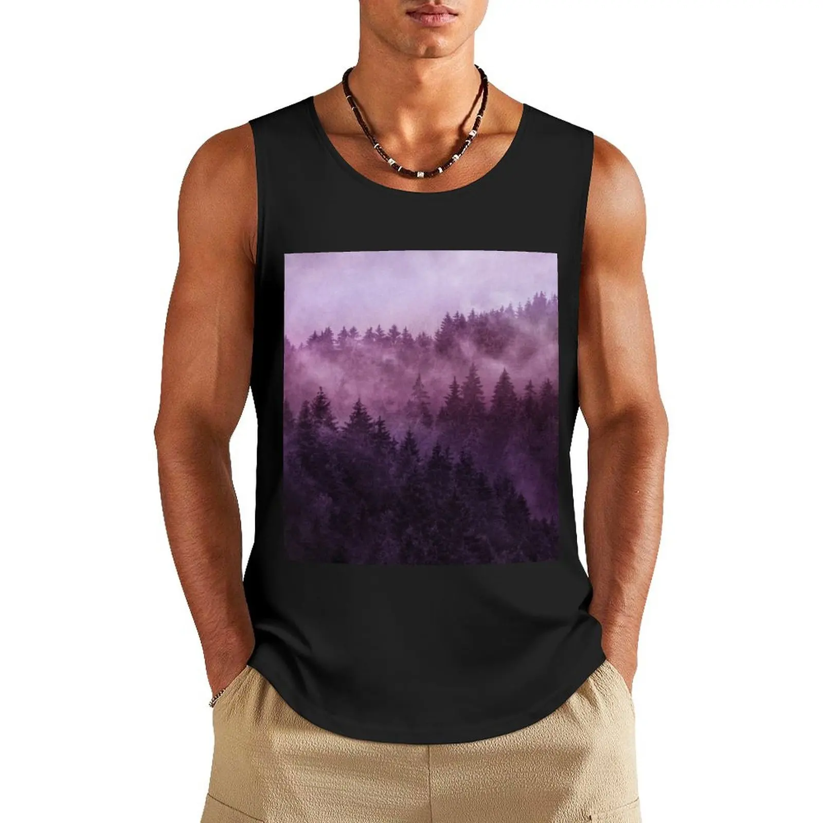 

Excuse Me, I'm Lost // Laid Back In A Romantasy Moody Wilderness Dream Forest With Cascadia Trees Covered In Magic Fog Tank Top