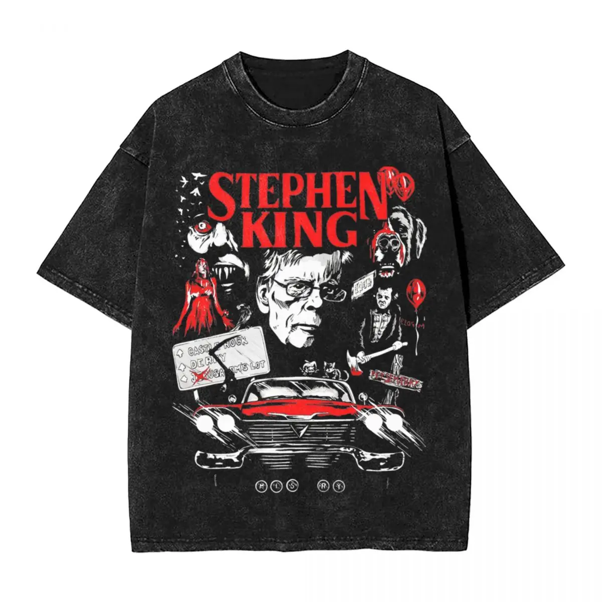 The King T Shirts Hip Hop Washed Short Sleeve Street T-Shirts Stephen King for Men Women Tops Graphic Printed Tee Shirt