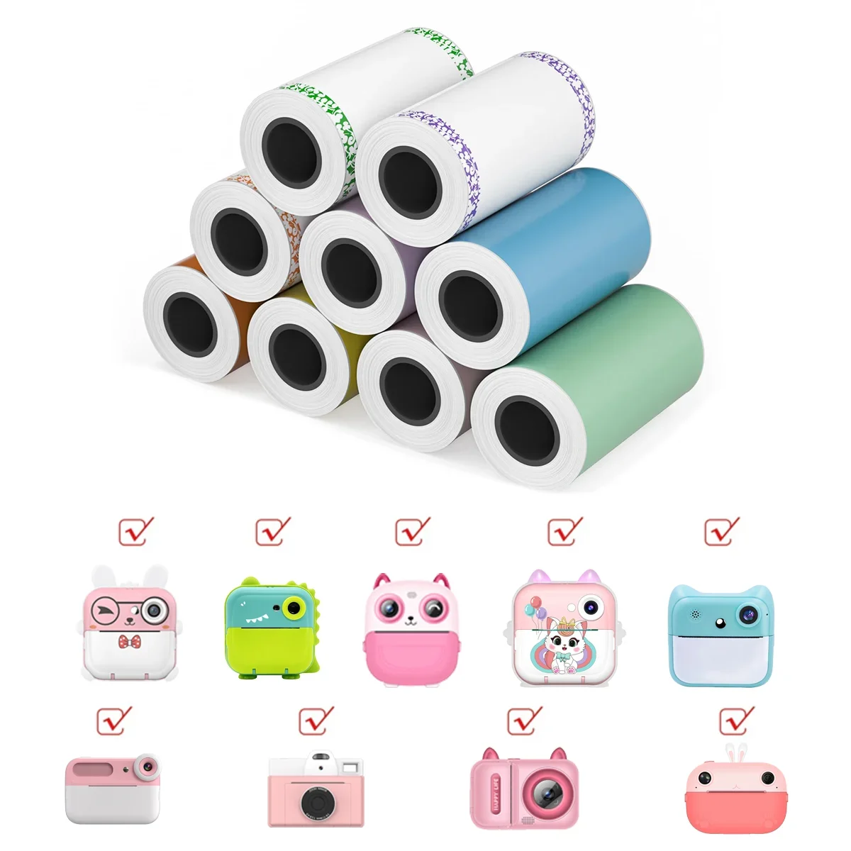 Mini Printing Paper Self-Adhesive Printing Camera Refill Thermal Paper BPA Free Compatible with All 57mm Pocket Thermal Printer