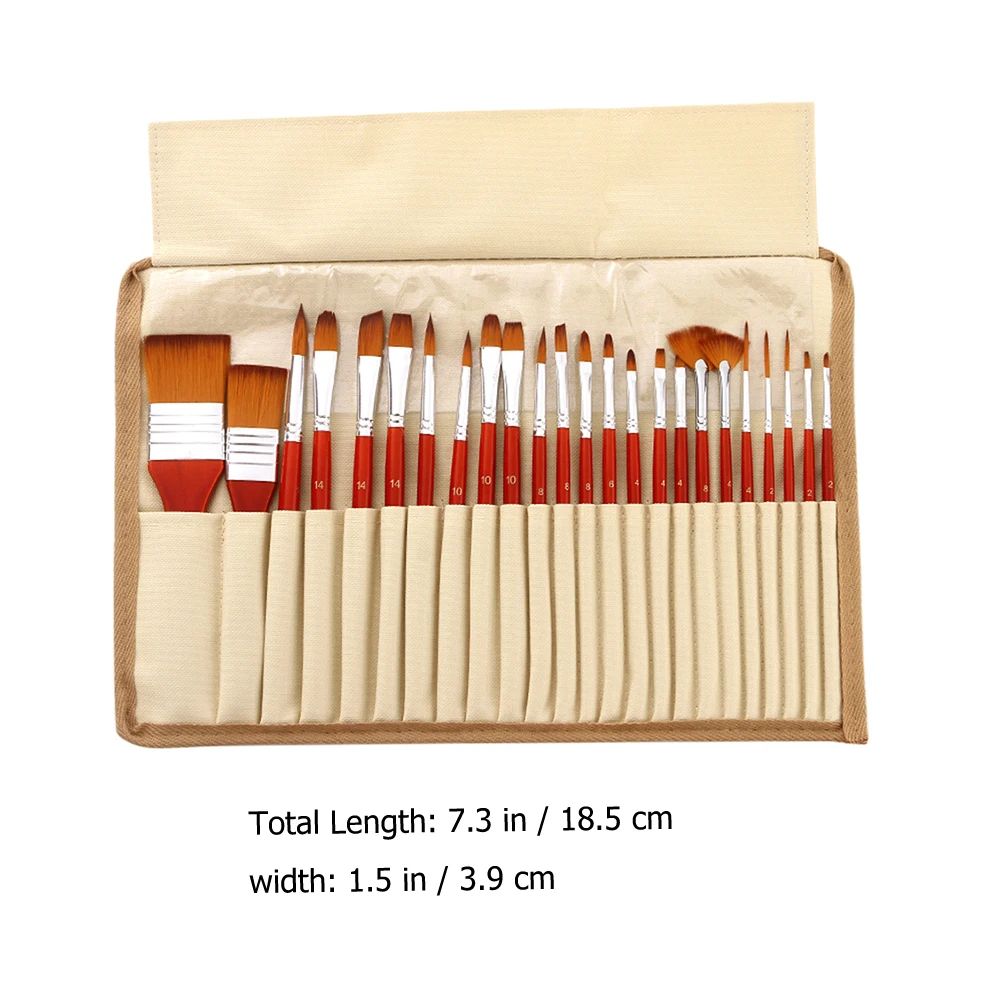 

24pcs Painting Brush Set Watercolor Oil Gouache Aluminum Tube Durable Nylon Brushes for Kids Art Easy Carry Storage Bag