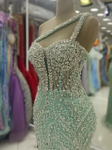 Imagen 2 del producto Vestidos de Noche exquisitos personalizados, precioso vestido de cola de pez con espalda descubierta y un hombro, vestido largo con cuentas, vestidos de fiesta formales