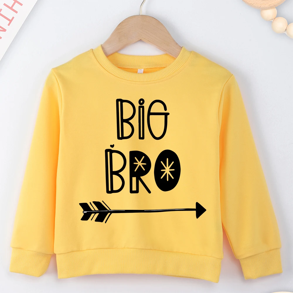 Exquisite BIG BRO Print Yellow Kids Sweatshirts Y2K Hoodless Top Clothes Baby Boy High Quality Trendy Child Sweater Dropship