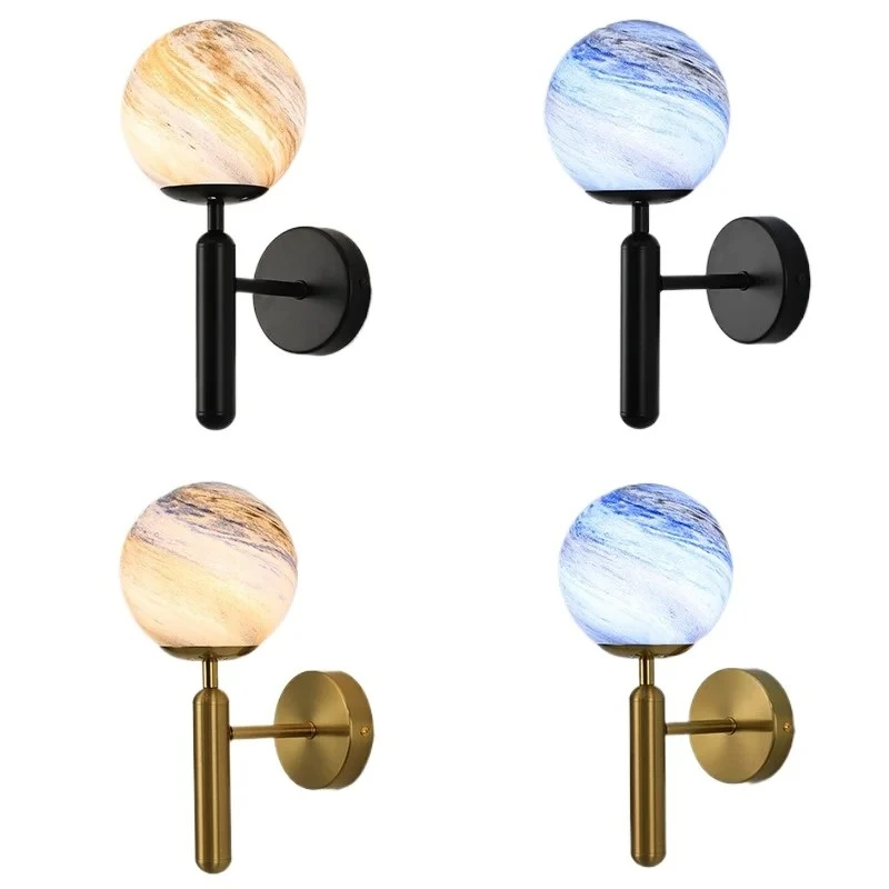 الحديثة الإبداعية كوكب ضوء الشمال غرفة نوم السرير زجاج مزخرف مصباح بسيط شخصية غرفة الطعام حائط الخلفية الخفيفة