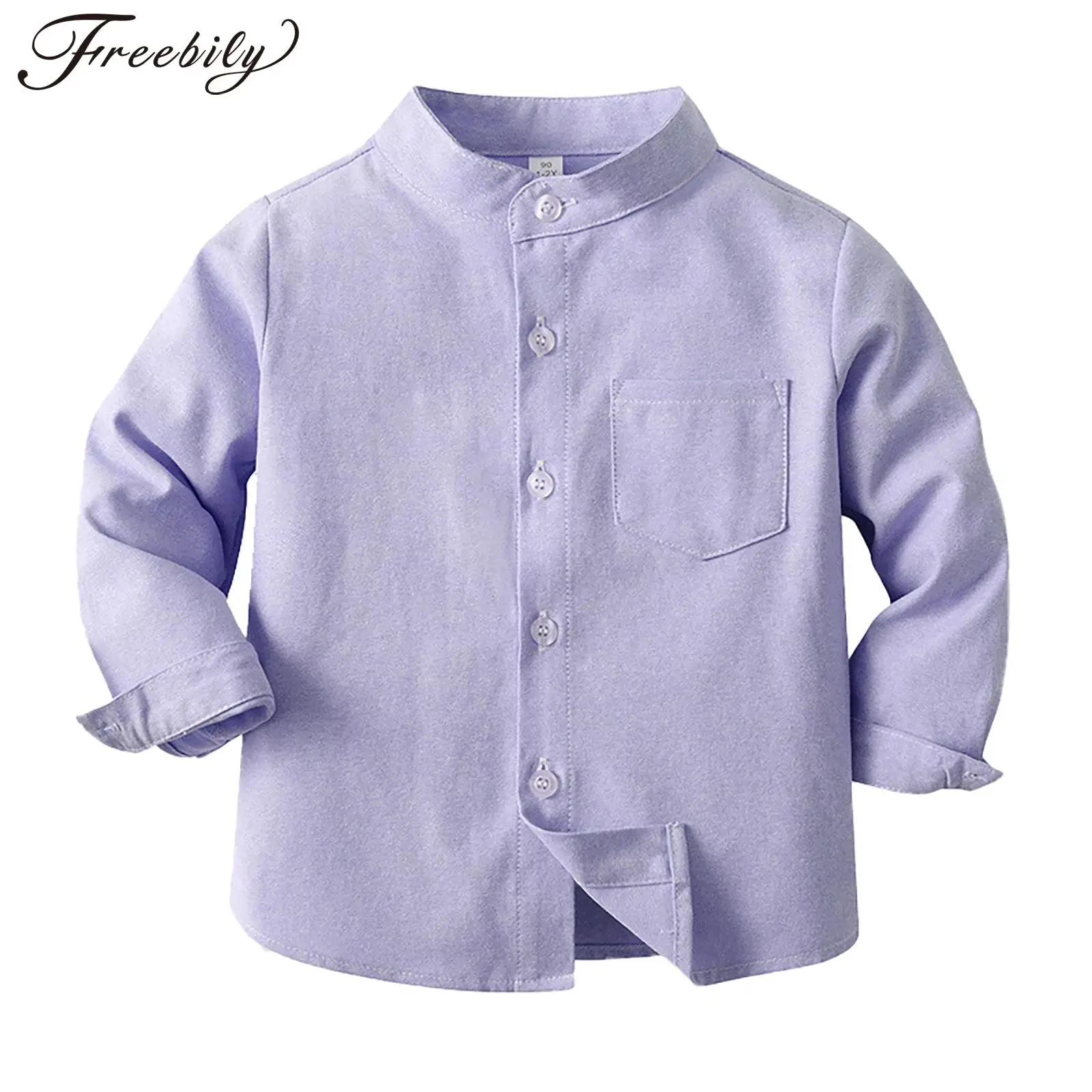 Kids Boys Solid Color Shirts Tops Long Sleeve Single-breasted Formal Shirt for Birthday Party Christening