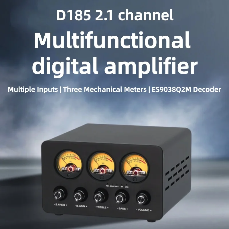 D185 2.1 Channel Digital Power Amplifier Bluetooth5.4 Audio Amplifier ES9038Q2M Decoding TPA3255*2 Chips with Three VU Meter RCA