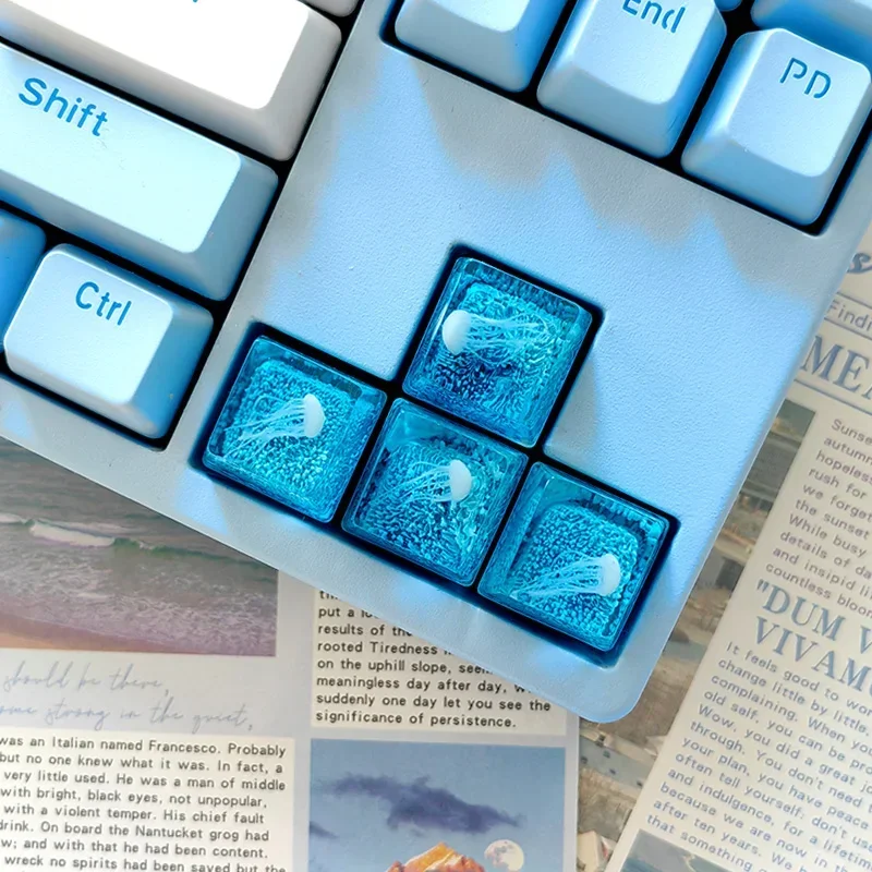 Marine Jellyfish Resin Keycaps OEM 1.75u 2.75u 1.5u Point Keycap Custom MX Switch Mechanical Keyboard Decoration Artisan Keycap