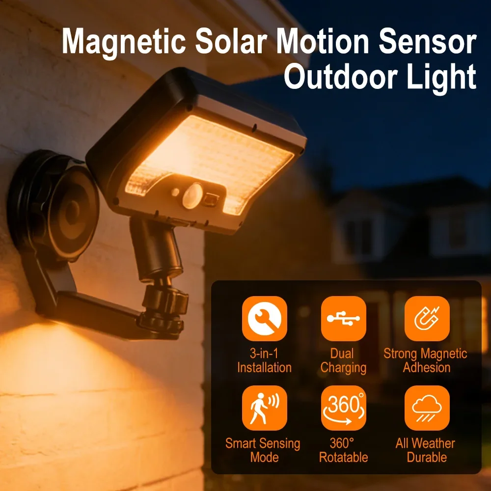 BORUiT Solar Clip-on Dual-use Motion Sensor Lights 92 LED 360°Foldable Camping Ligh Waterproof Wall Lamp for Camping Yard Garden