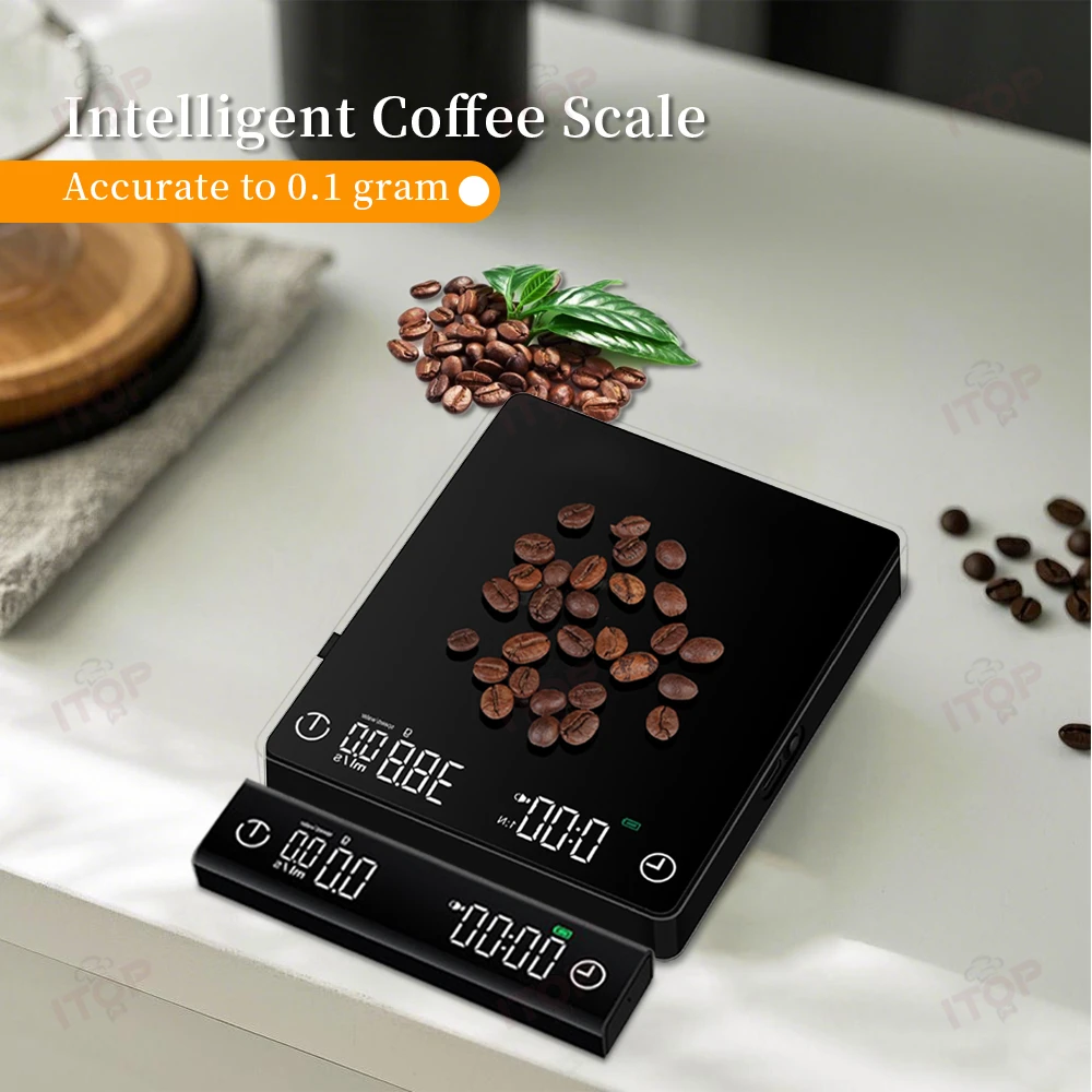 STLF JW 3kg 흑백 미니멀리스트 디자인 미니 사이즈 LED 디스플레이 타이머 커피 전자 저울 디지털 분리형 커피 저울