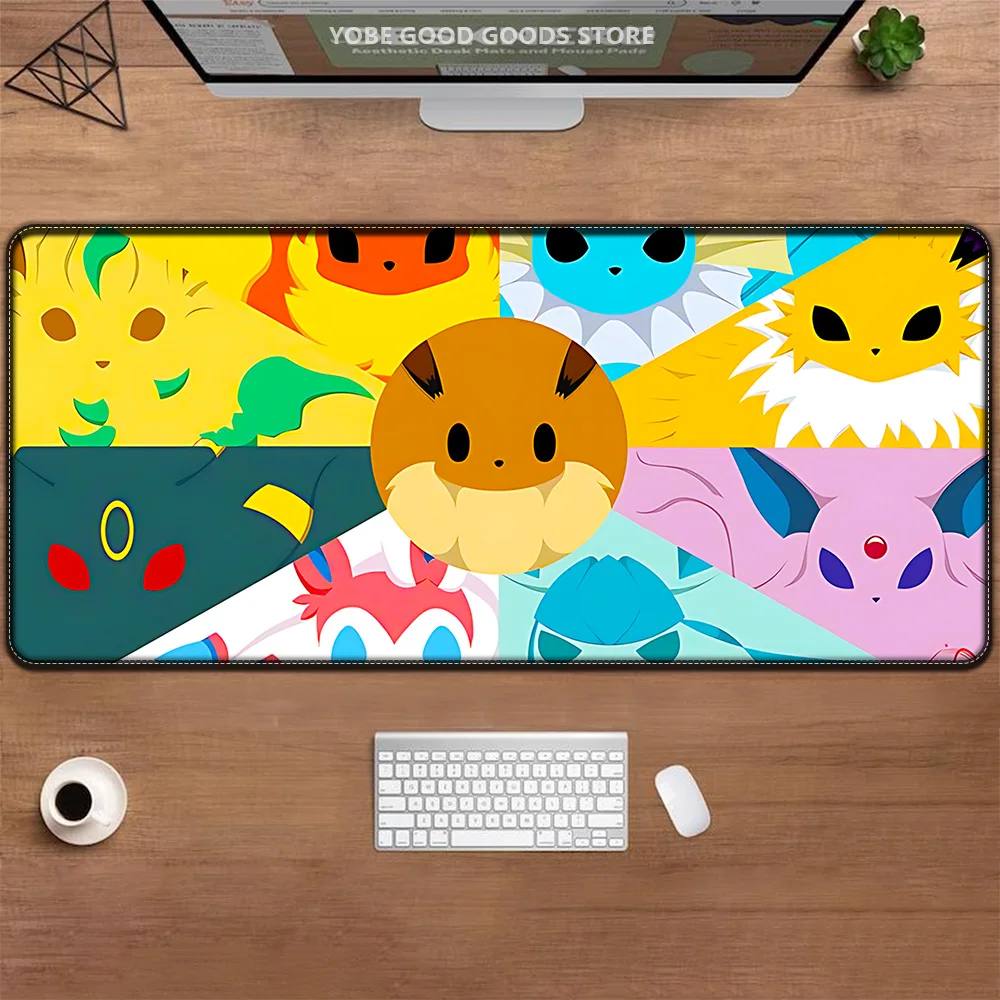

Коврик для мыши Eevee с героями мультфильмов, большой игровой коврик для мыши Anime POKEMON — гладкая поверхность, резиновая основа, устойчивый к разливу, милый настольный коврик