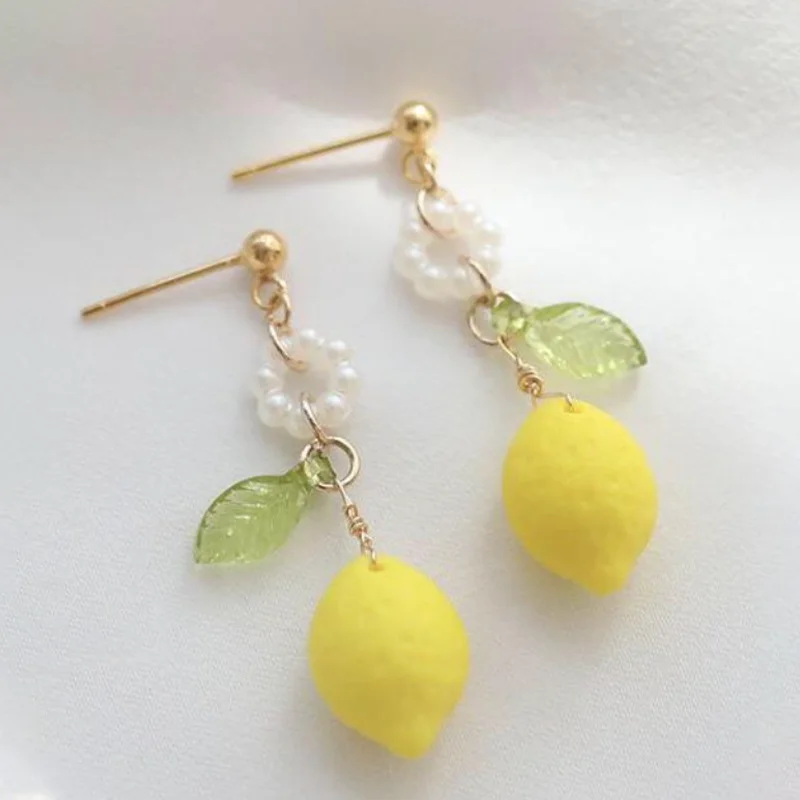 Handmade lemon beaded earrings Y2K