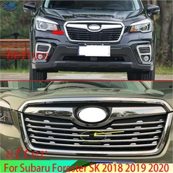 With camera For Subaru Forester SK 2018 2019 Decorate Accessories ABS Chrome Front Grille Cover Center Mesh Trim