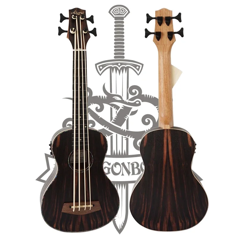 Java Ebony Body Electric Bass Ukulele Fretless U Bass Guitar Music Instruments Ukulele Full Size