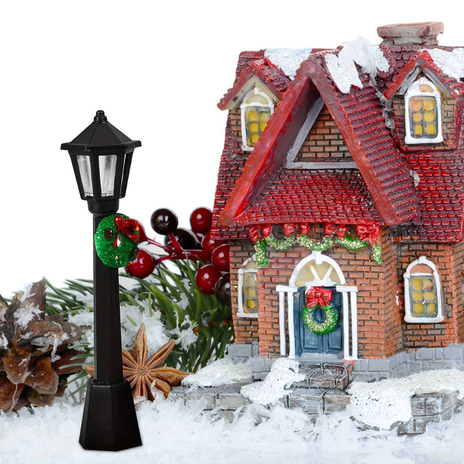 3 Stück/5 Stück Mini-Weihnachtsstraßenlaternen-Ornamente, kleine Laternendekorationen aus Kunststoff, kein Stromversorgung erforderlich, geeignet für Dollh – Detail 3