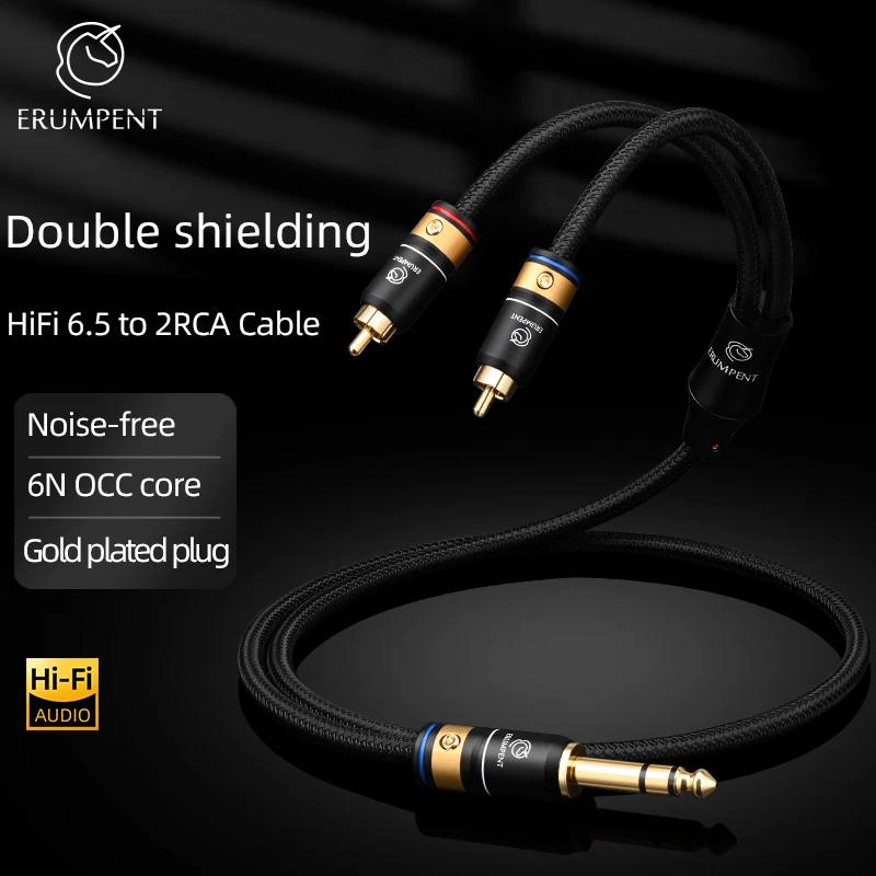 

6N OCC HiFi 6.5mm to 2RCA Audio Cable for CD Amplier Gold Plated Plug Stereo 6.5mm TRS Jack to Subwoofe Splitter 2RCA Male Cable