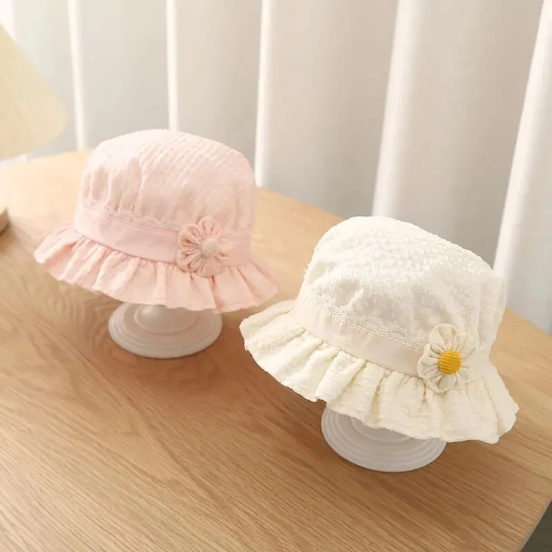 Cute Flower Baby Girls Bucket Hat Sweet Lace Cotton Thin Newborn Fisherman Cap Casual Travel Outdoor Infant Toddler Sun Hats