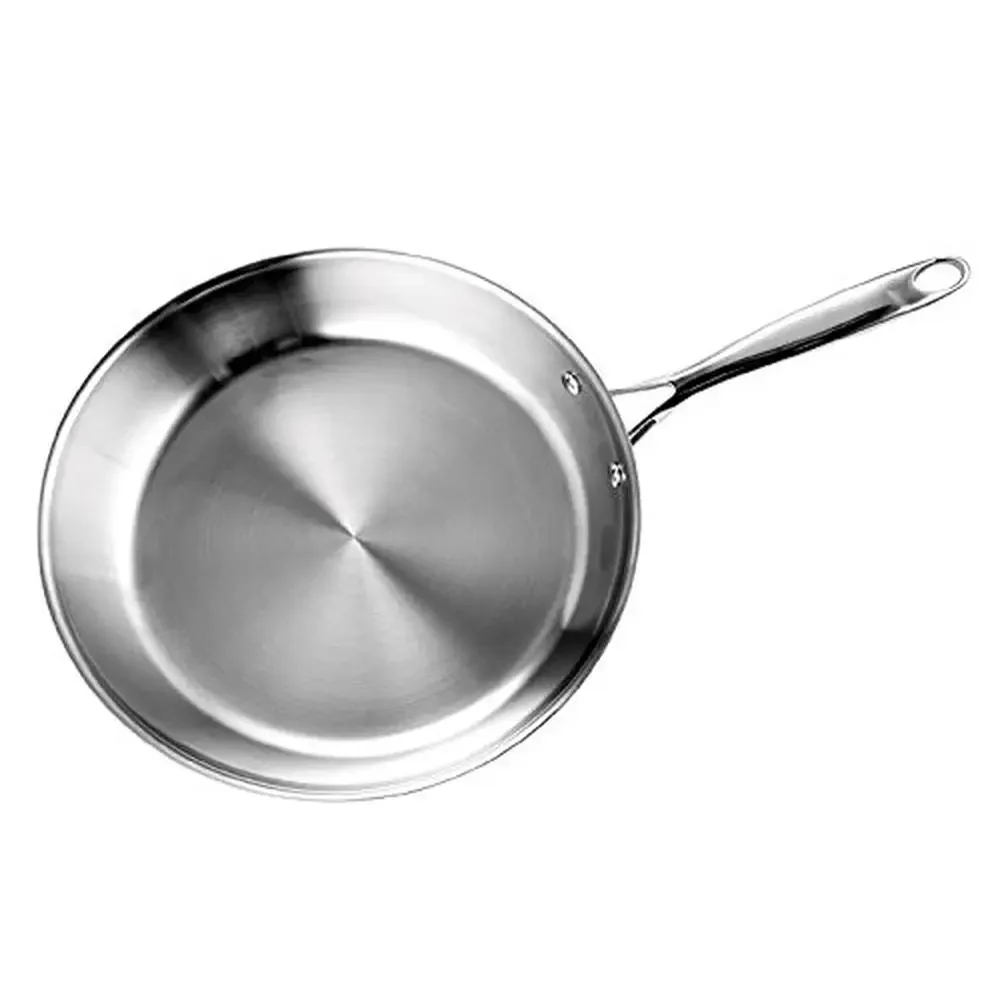 

12-дюймовая многослойная сковорода из нержавеющей стали, кухонная сковорода с ручкой для распределения тепла, безопасная для духовки, совместимая с индукционным газом