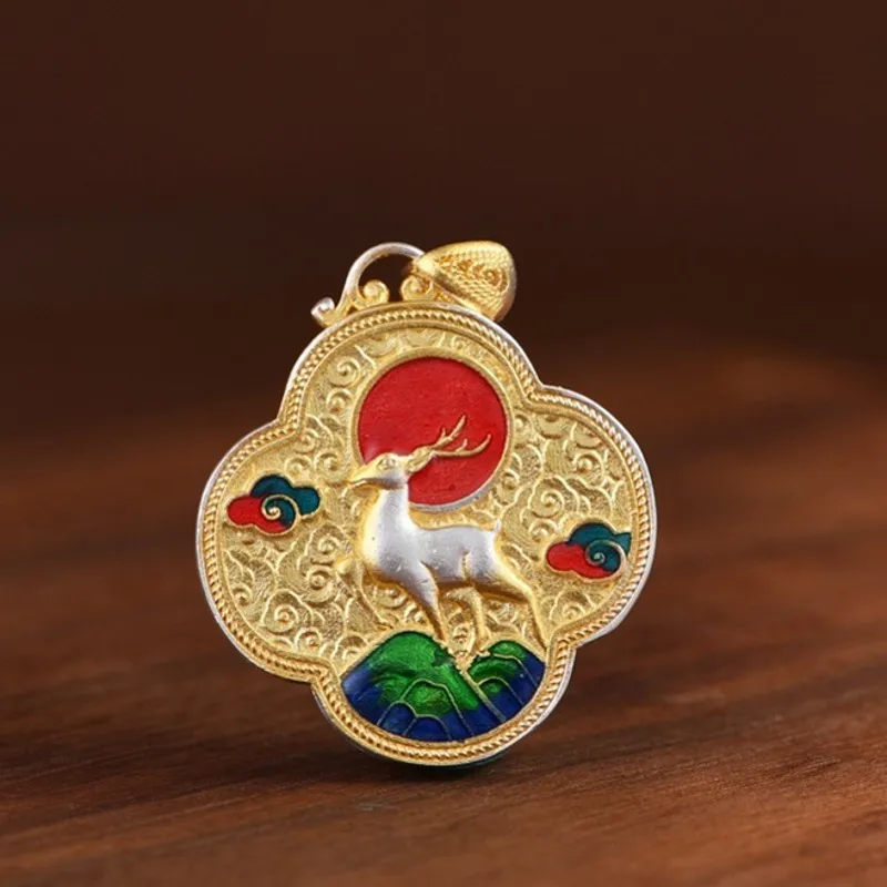 BOCAI S999 Silver Gold Stroke Auspicious Clouds A Deer With You Elegant And Fashionable Women's Pendant