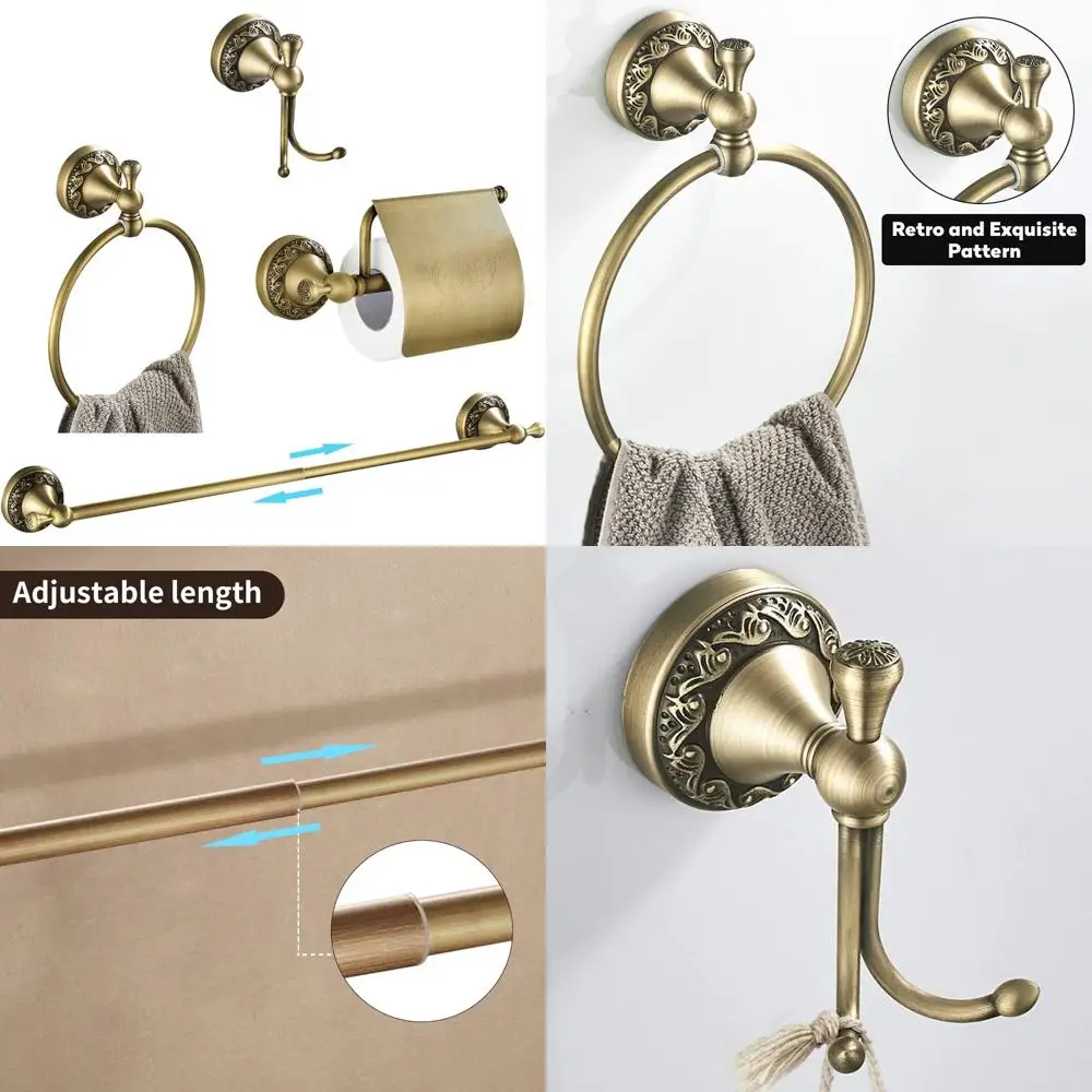 

Retro Brass Bathroom Hardware Set - 24 Inch Towel Bar, 4 Piece Toilet Accessories, Vintage Style Bath Decor