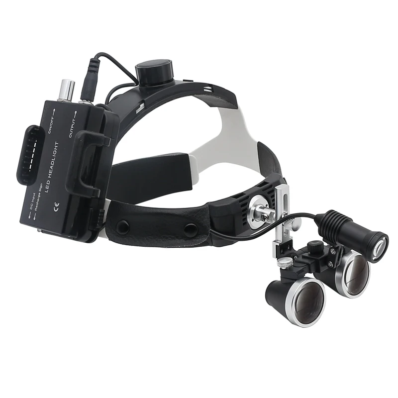 Hands-free 2.5X 3.5X Dental Binocular Magnifier with 5W Headlamp Userful Clip Helment Loupes with Li-on Battery Rechargeable