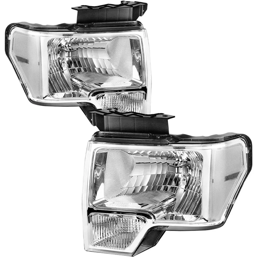 

Headlight Assembly Replacement for 09-14 F150 Pickup Passenger and Driver Side Chrome Housing with Clear Reflector