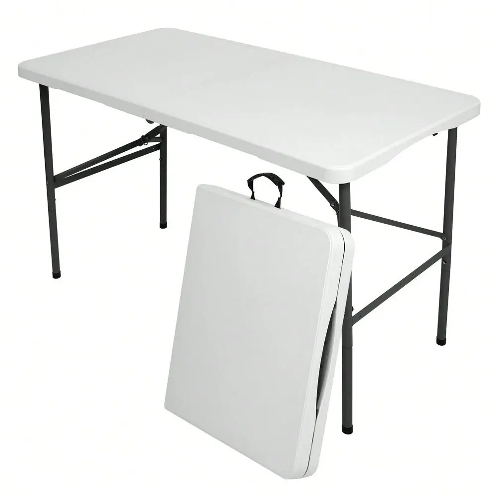 

Folding Tables White Foldable Table, FoldInHalf With Carrying Handle Portable Plastic Rectangular Table For Party, Dining, Wedd