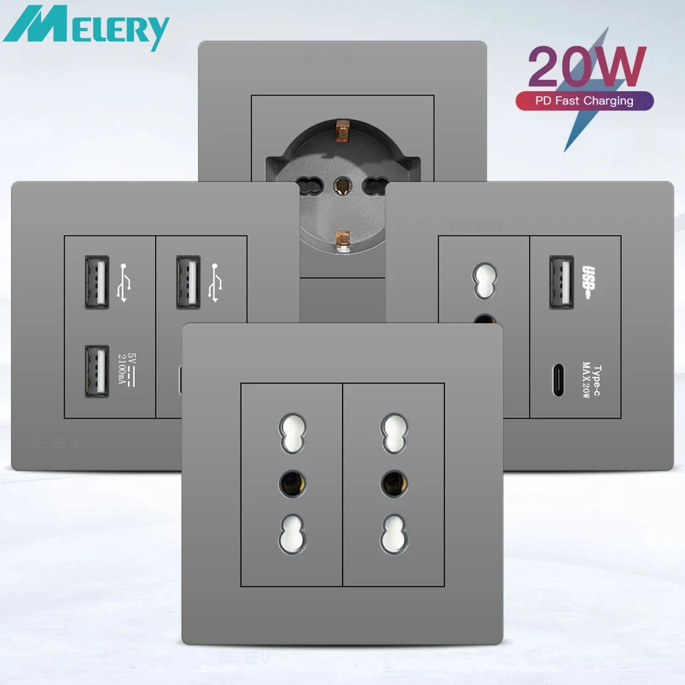 メレリー イタリア製 壁コンセント フレイムPCパネル コンセントプラグ 調光器 ライトカーテン スピードスイッチ スピードコントロール USB Type-C ドイツ イタリア EU