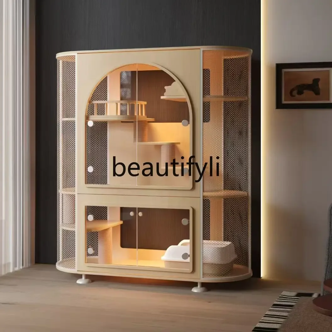 Cat villa TV cabinet glass home interior transparent color scheme cat nest, cat cage