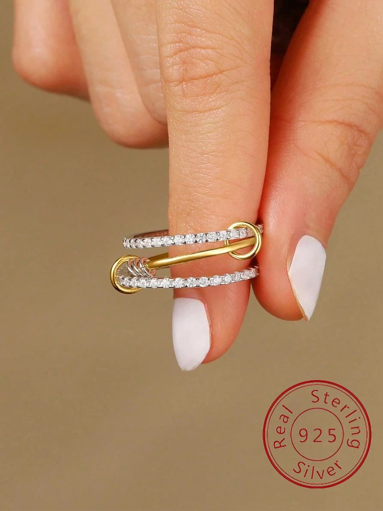 Personalisierter, modischer, mehrschichtiger Zirkon-Ring aus 925er-Sterlingsilber für Damen, Jahrestag, Alltag, hochwertiger edler Schmuck