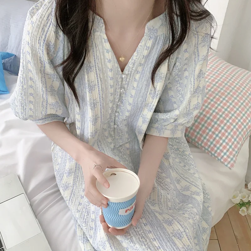 Sweet Girls Women 2026 Korean Sleepwear V-Neck Princess Nightgowns Nightwear Home Wear