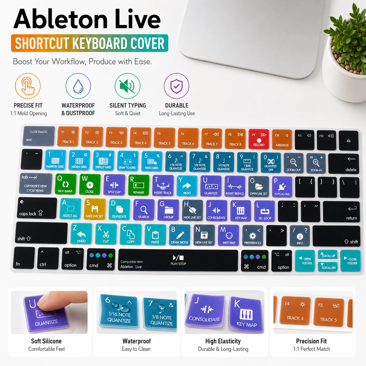 Ableton 라이브 아비드 프로 도구, 파이널 컷 프로 X PS 핫키, 기능성 키보드 커버, 매직 키보드, 미국 레이아웃, MLA22B/A
