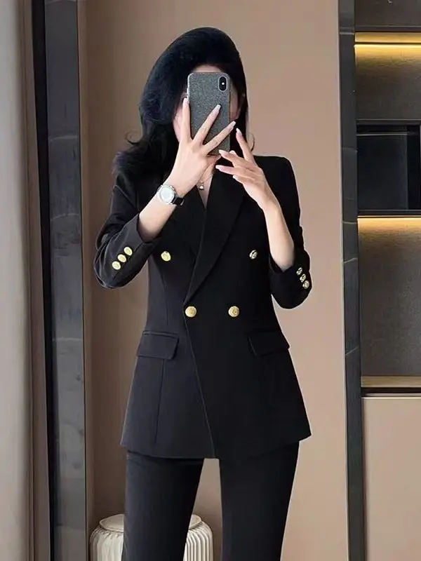 

Elegant Black Suit Jacket And Pants Set for Women Workwear Two-Piece Ensemble Chinese Manufacturer Long Sleeve Long Pants