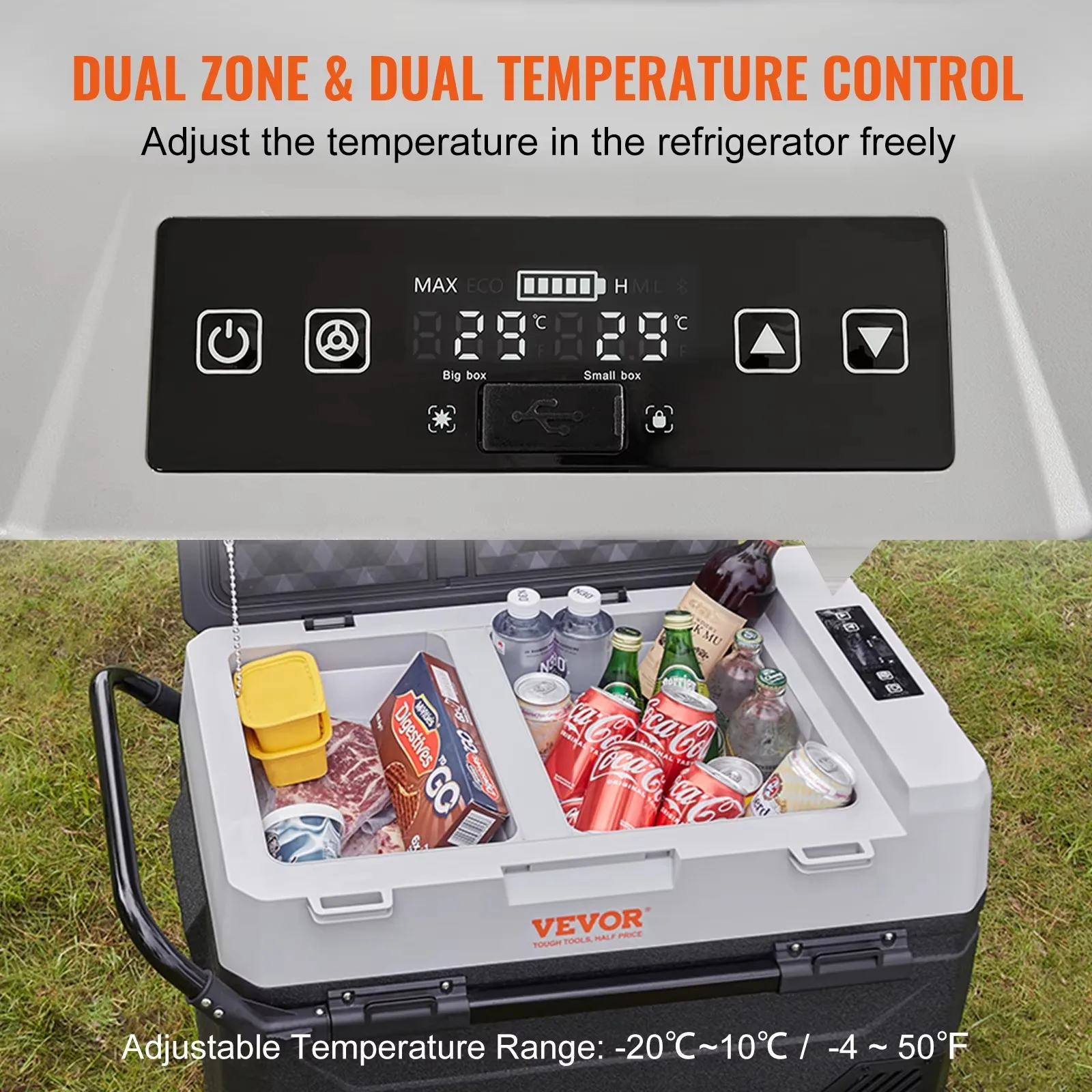 VEVOR Compressor Car Fridge 38-53L Portable Freezer Electric Ice Box with Wheels Telescopic Rod Mini Fridge for Outdoor Camping