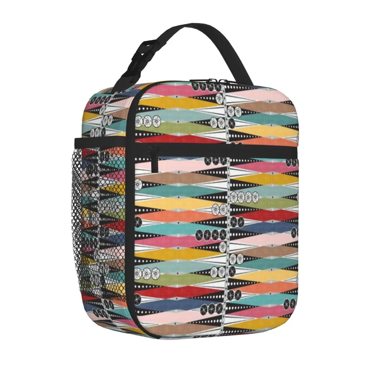 Hot Sale Mid Century Modern Atomic Age Backgammon Canvas Texture Cooler Lunch Bag Homemade Bento Large Lunch Bag