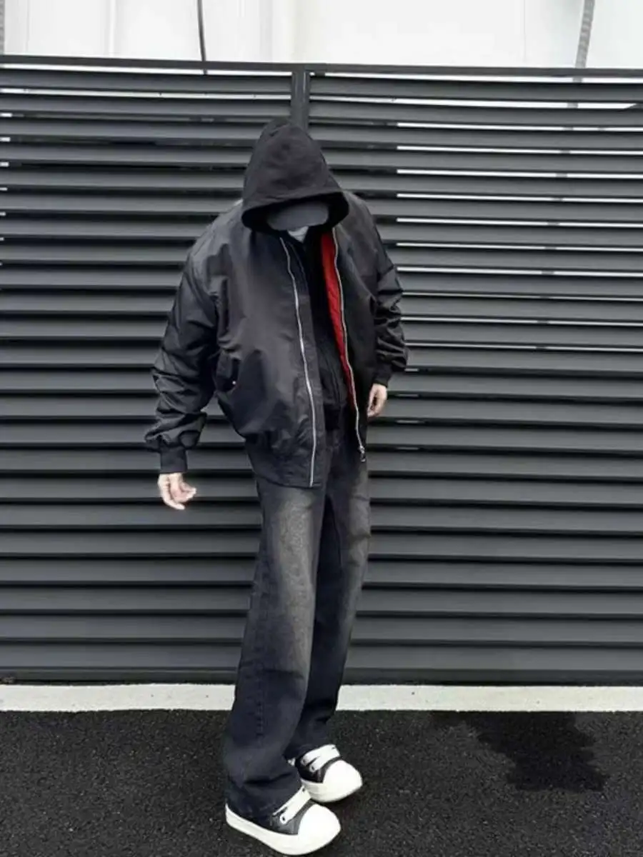 

Men's ort American Sle Baseball Jaet Bomber Coat Pilot Harrington Jaet Casual Loose Fit Polyester Blend Thiened