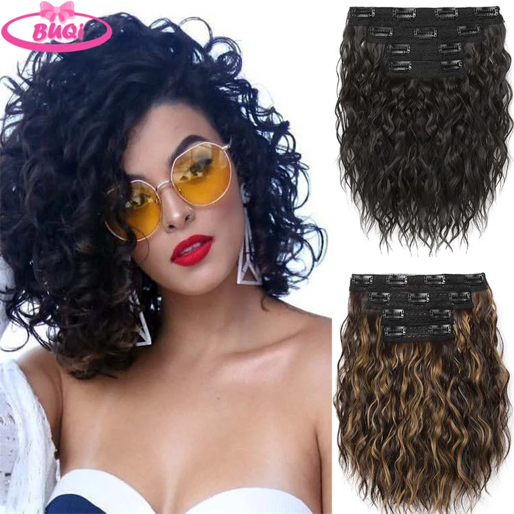 Curto Kinky Curly sintético Clip-In Hairpieces para as mulheres, extensões de cabelo grosso, Ombre Hairpieces, 12 ", 4pcs por conjunto