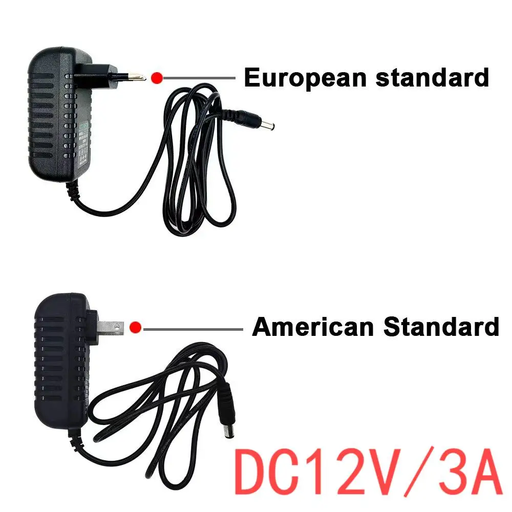 

12V 3A Power Adapter AC Input 100-240V DC Output Universal Plug Adapter Suitable for Surveillance Cameras and DVR Power Adapters