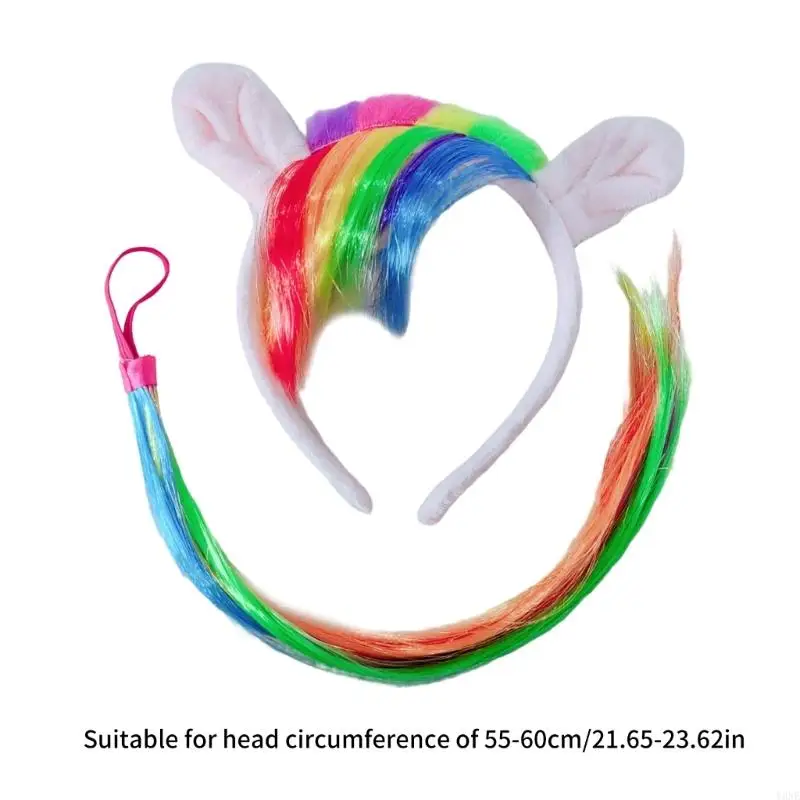 Y3ne Halloween Cosplay -Accessoire mit Pferd Heck Pferd Ohrstirnband für Kinder Erwachsene Maskerade Weihnachten Halloween