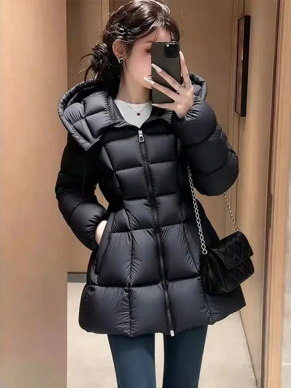 

Ele Bla Slim Fit Cotton Jaet Women's Mid-Length Waist-Cinching Faionable Versatile Blo Sle Winter Outerwear