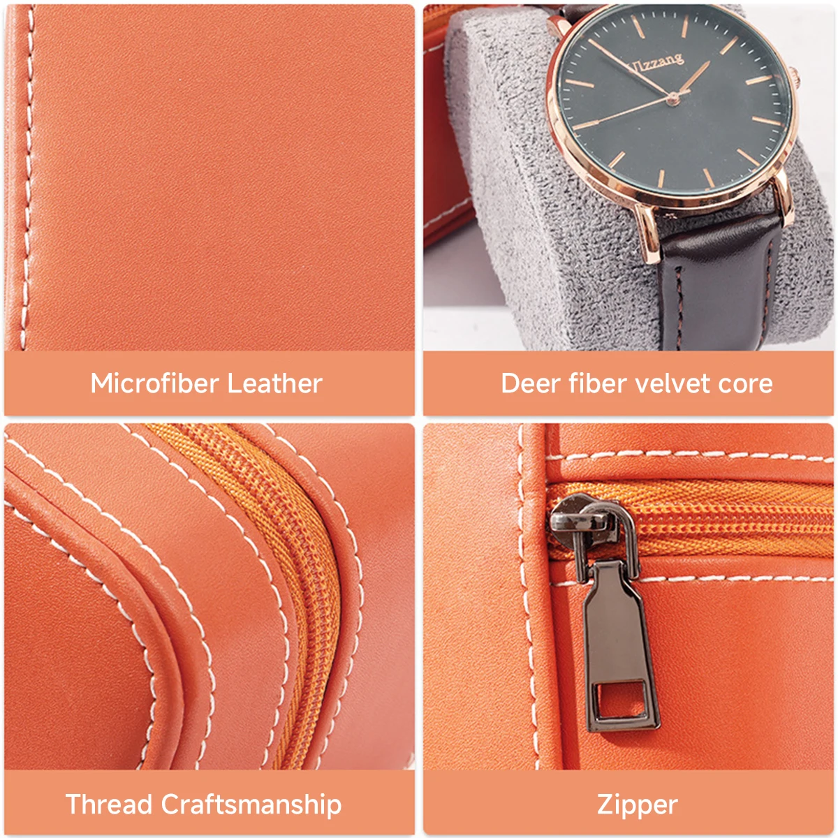 Single Watch Case PU Leather Zipper Watch Travel Case with Removable Cushion Storage Case Organizer Portable Square Watch Box